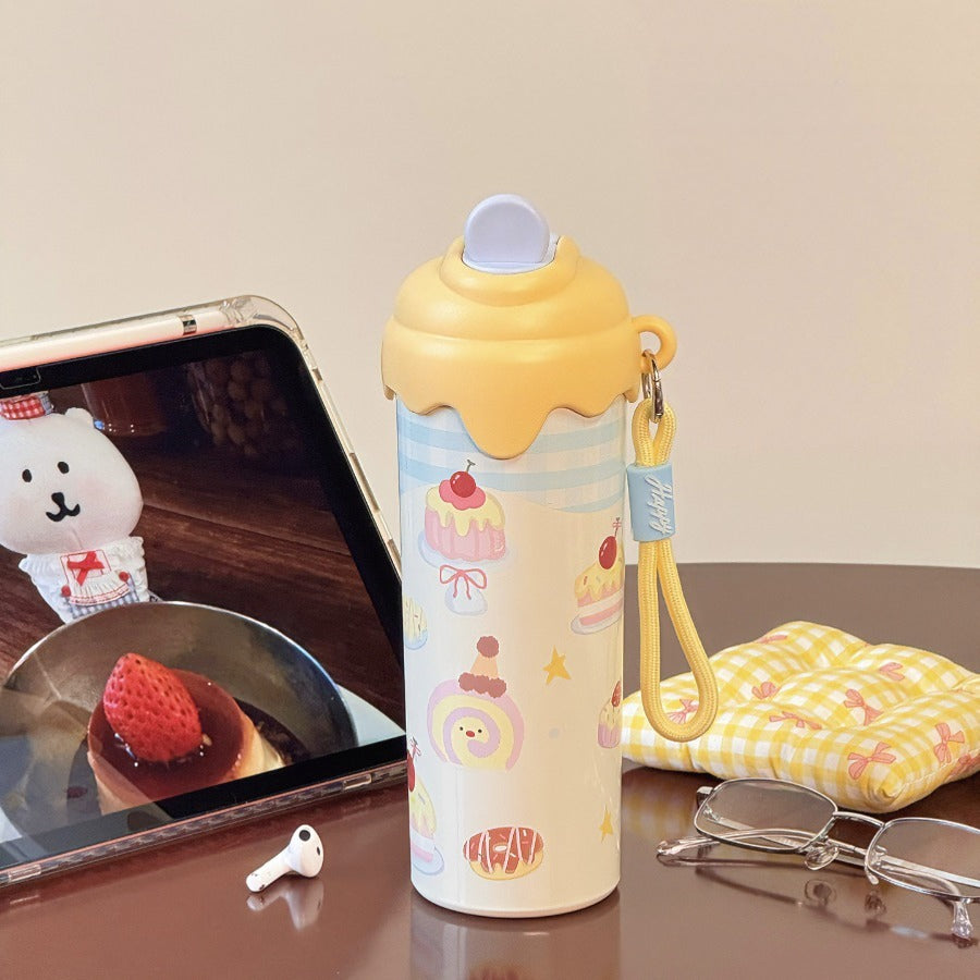 New Model Ice Cream Insulated Cup, Stainless Steel Cartoon Water Cup, High Appearance Quality, Portable with Straw Cup