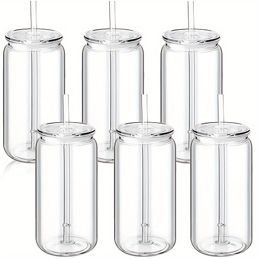 of 6 Clear Plastic Tumblers with Lids And Straws, Each Holding 16 Ounces, Perfect for Iced Coffee, Water, Milk, Beer, Juice, And Other Beverages