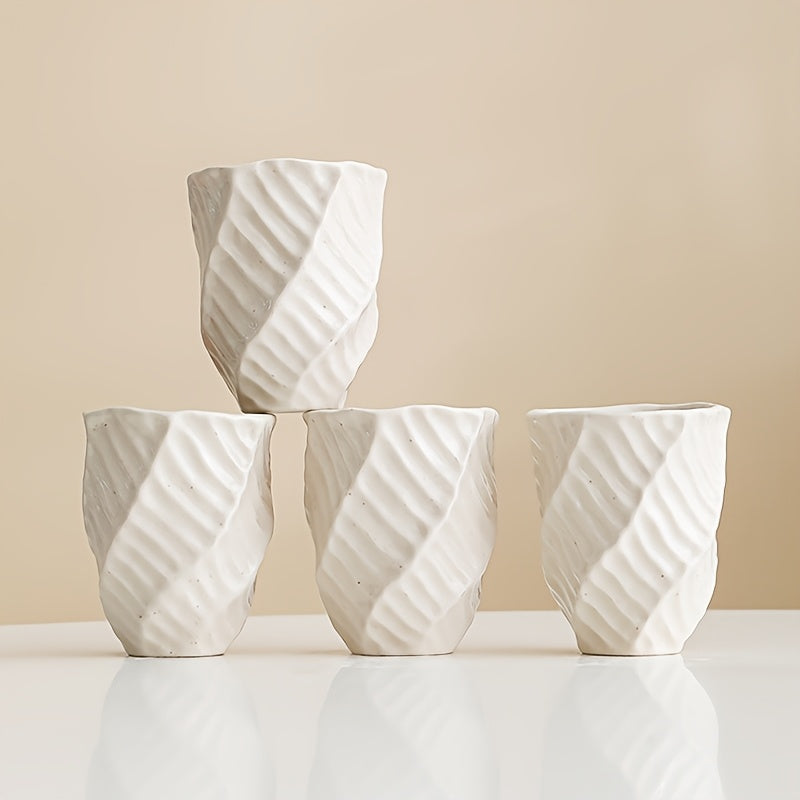 Creative Ceramic Coffee Cups 4pcs Hand-Thrown Ceramic Coffee Cups Set | Pink\u002FCream White, Creative Ruffled Mugs, Espresso, Latte Art, Milk, Water, Tea Cups - Beautiful & Practical for Brewing Coffee, Cappuccino, Latte