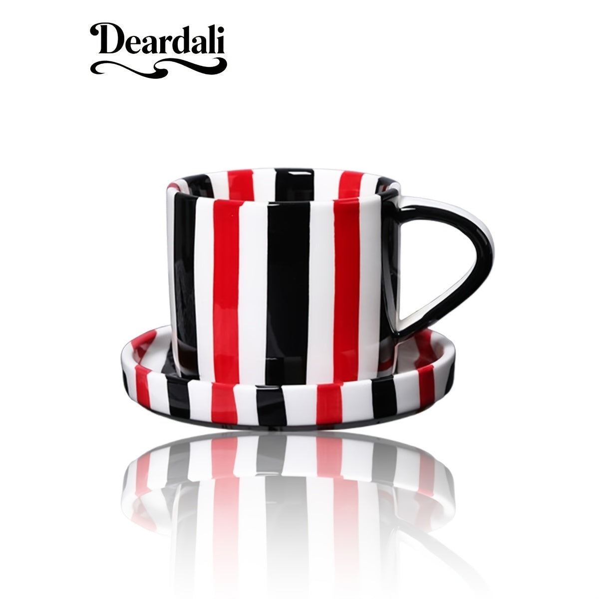 INS Style Striped Ceramic Coffee Cup And Saucer Set Featuring a Minimalist Vertical Stripe Design, Aesthetically Pleasing for Enjoying Beverages. This Home Drinkware Set Is Perfect for Lattes, American Espresso, And Tea