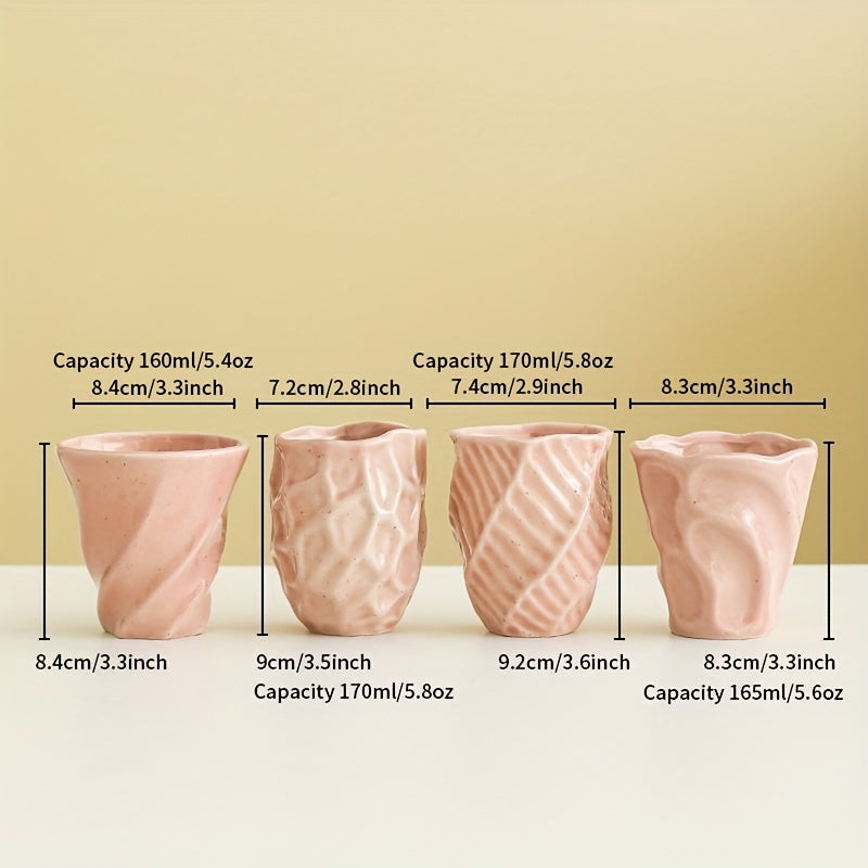 Creative Ceramic Coffee Cups 4pcs Hand-Thrown Ceramic Coffee Cups Set | Pink\u002FCream White, Creative Ruffled Mugs, Espresso, Latte Art, Milk, Water, Tea Cups - Beautiful & Practical for Brewing Coffee, Cappuccino, Latte