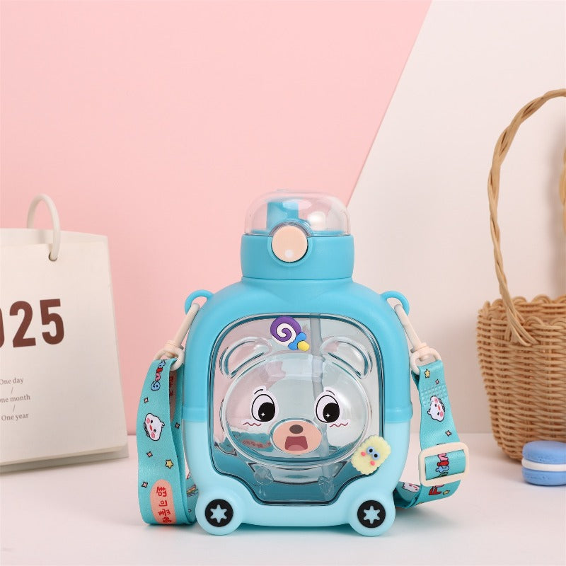 Magic Bear Square Straw Cup Suitable for - Cute Bear-Shaped Anti-Drop Straw Lid, Lightweight Plastic Water for, Travel, & Outdoor Activities