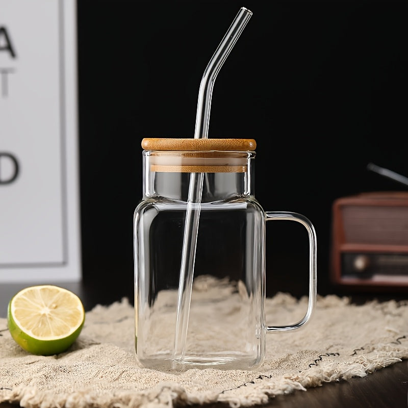 Square Glass Cup, Wedding Gift Design, Daily Use Gift, Cute Transparent Glass Cup, Gift Design, Modern Style Tea Drink Cup, Gift Choice, Suitable for Beer, Iced Coffee, Cute Glass Cup Perfect for Soda Boba Tea Cocktails, Includes Straw and Cup Lid