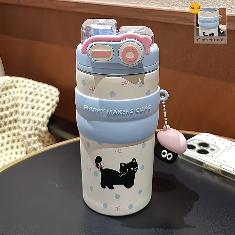 Cute Double- Water with a Capacity of 500Ml\u002F17Oz, Essential Portable Animal Print Cup with Straw And Handle for Students And, Perfect for Travel, Camping, Home Office, Birthday Gifts, And Holiday Presents