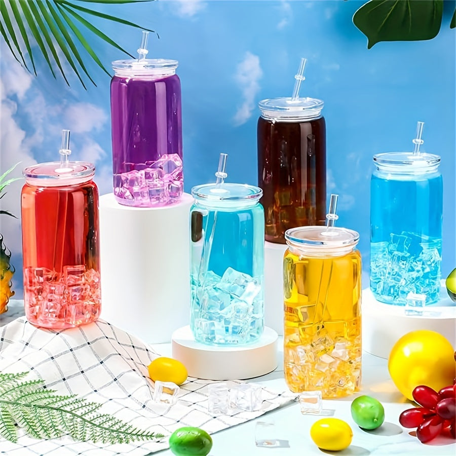 of 6 Clear Plastic Tumblers with Lids And Straws, Each Holding 16 Ounces, Perfect for Iced Coffee, Water, Milk, Beer, Juice, And Other Beverages