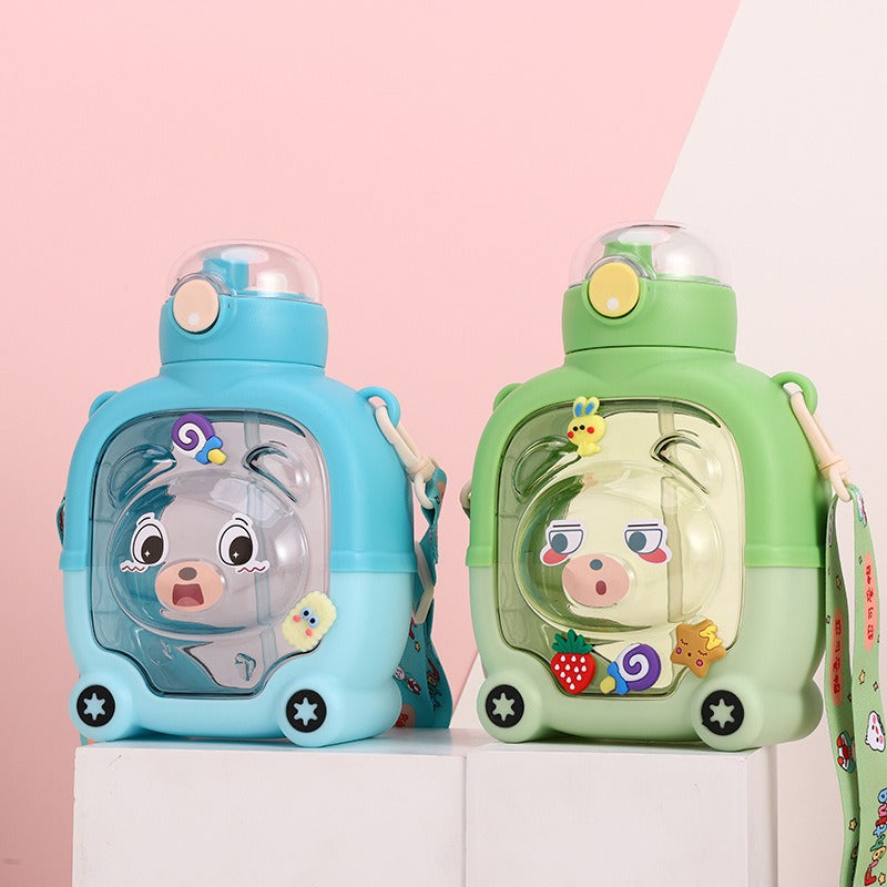 Magic Bear Square Straw Cup Suitable for - Cute Bear-Shaped Anti-Drop Straw Lid, Lightweight Plastic Water for, Travel, & Outdoor Activities