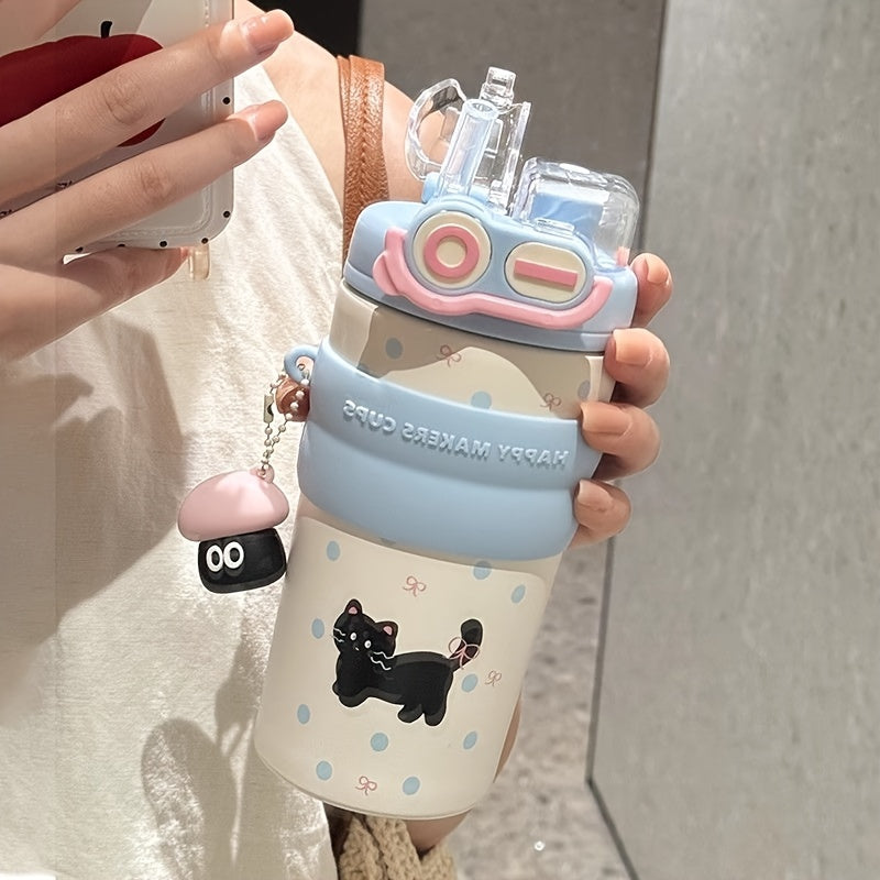 Cute Double- Water with a Capacity of 500Ml\u002F17Oz, Essential Portable Animal Print Cup with Straw And Handle for Students And, Perfect for Travel, Camping, Home Office, Birthday Gifts, And Holiday Presents