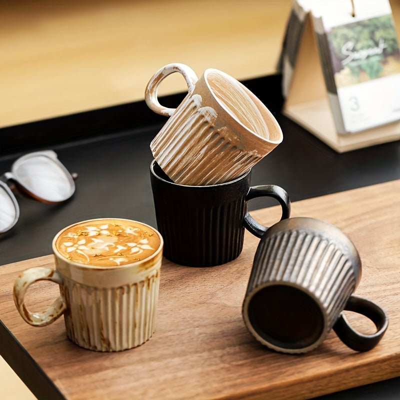 4pcs Ceramic Coffee Mugs Set with Handles | 175ml Striped Colorful Mugs, Microwave Safe, Ideal for Coffee, Tea, Hot & Cold Drinks, Multipurpose Use for Christmas, Family Gatherings, Birthday Parties