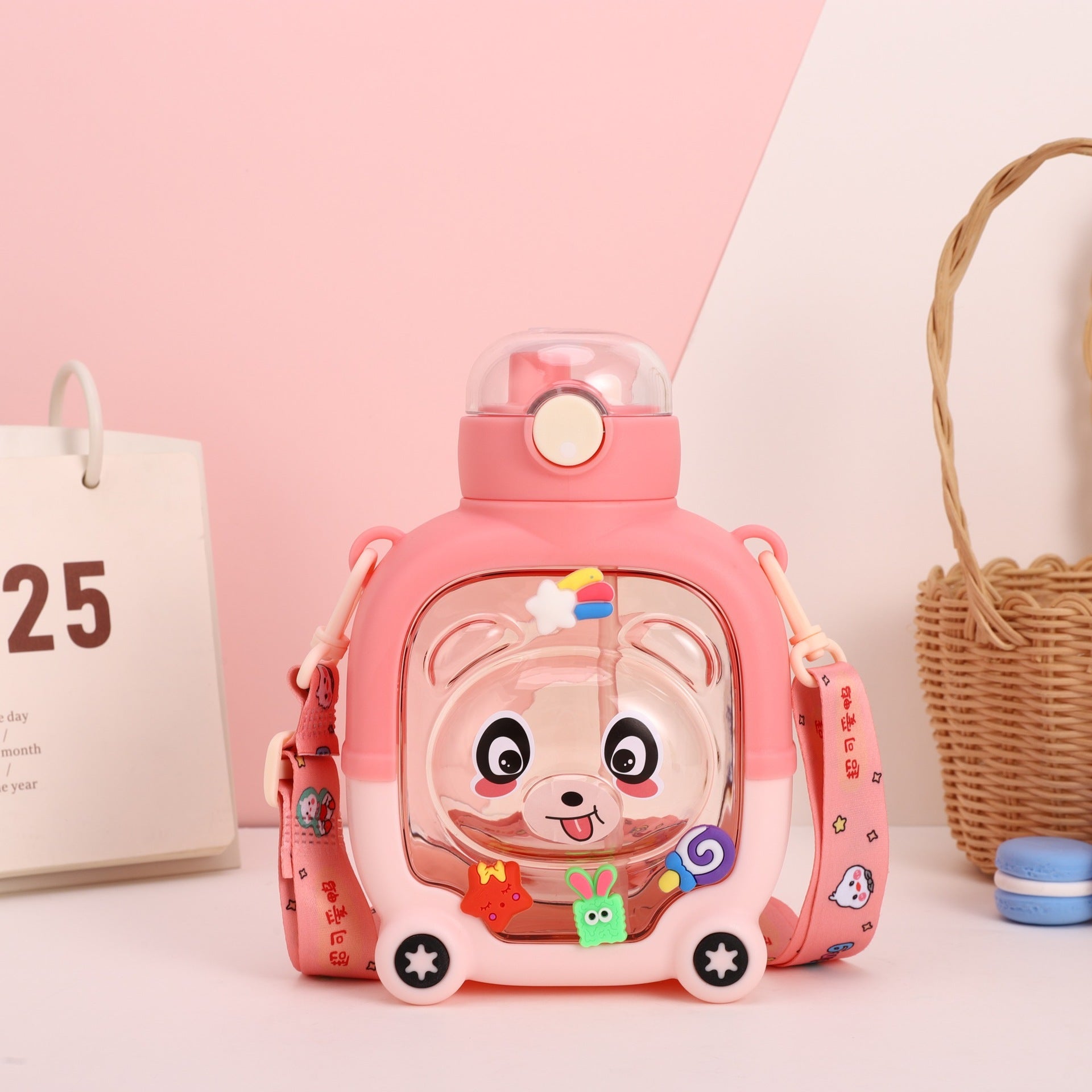 Magic Bear Square Straw Cup Suitable for - Cute Bear-Shaped Anti-Drop Straw Lid, Lightweight Plastic Water for, Travel, & Outdoor Activities