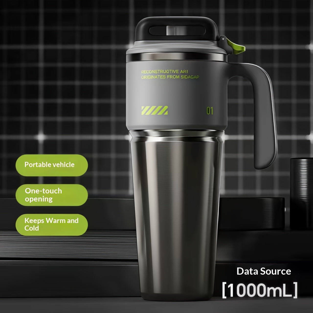 34Oz\u002F1000Ml High-Capacity Vacuum-Sealed Tumbler - Made with 304 Stainless Steel Liner, Includes Straw & Handle, Leak-Resistant Matte End, Ideal for Hot & Cold Beverages, Perfect for School, Office, Outdoor Activities & Travel