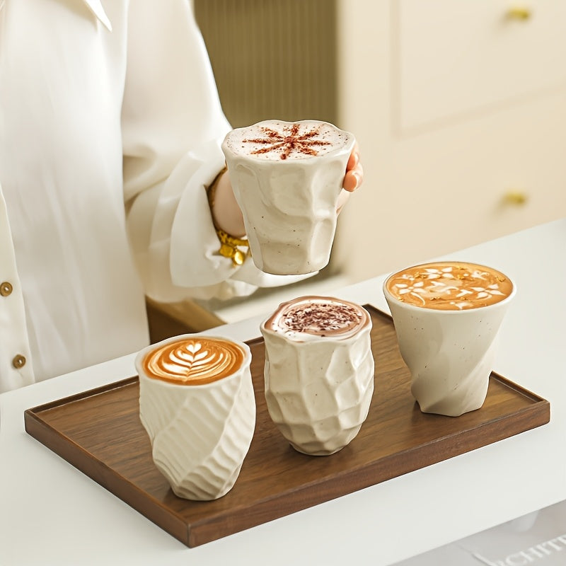 Creative Ceramic Coffee Cups 4pcs Hand-Thrown Ceramic Coffee Cups Set | Pink\u002FCream White, Creative Ruffled Mugs, Espresso, Latte Art, Milk, Water, Tea Cups - Beautiful & Practical for Brewing Coffee, Cappuccino, Latte