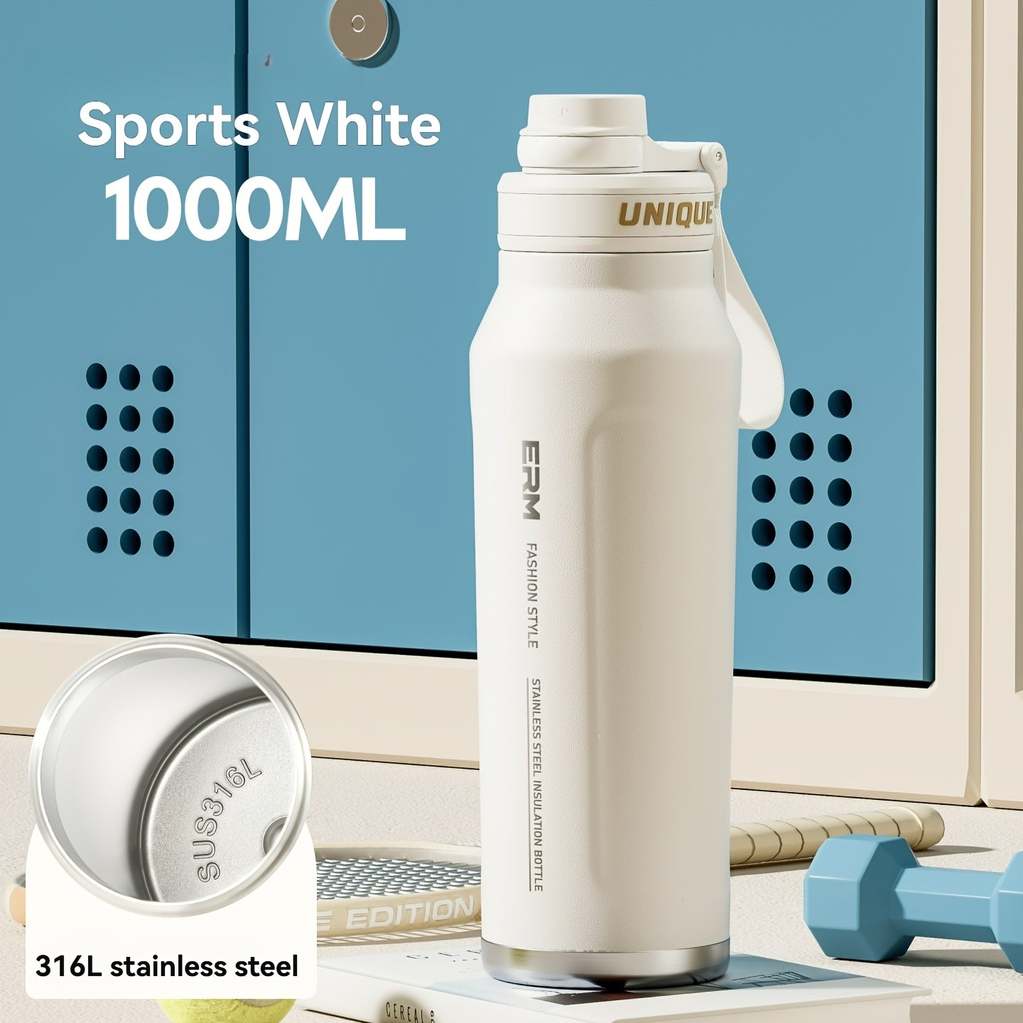 A Stainless Steel Thermos That Keeps Drinks Hot Or Cold for 24 Hours, Equipped with a Straw And a Portable Strap, Suitable for Outdoor Activities And Camping, Compatible with Various Bike Frames