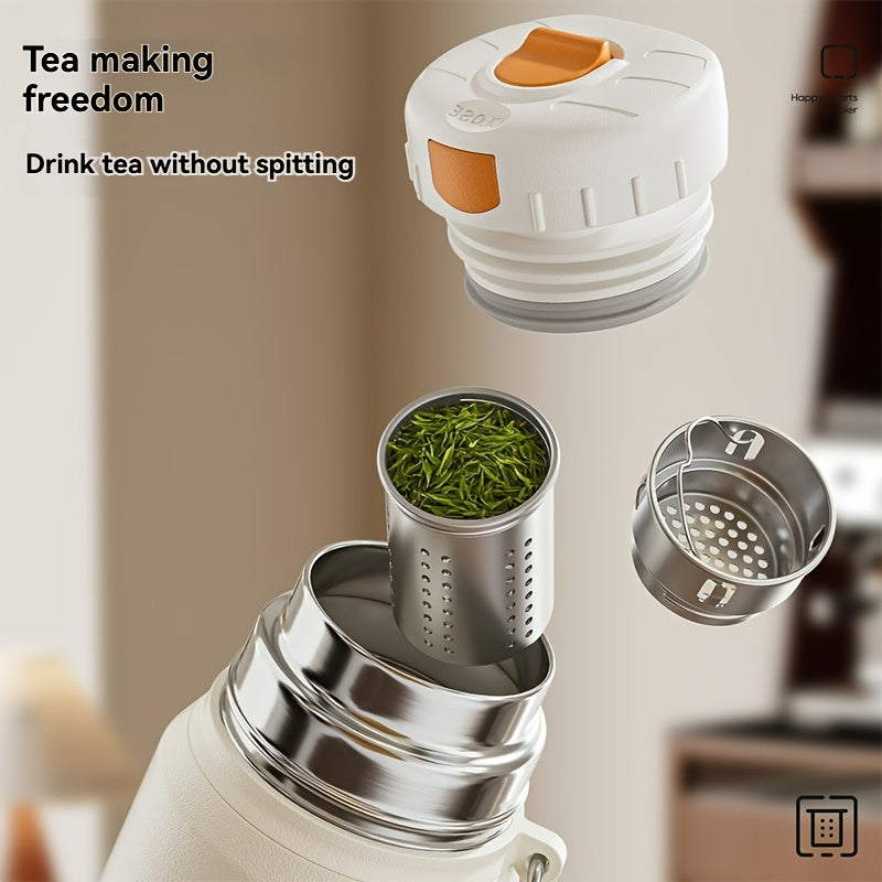 Stainless Steel Tumbler 1000ml, Vacuum Insulated Water Bottle with Tea Infuser, 6-Layer Leak Proof, 316 Stainless Steel, Wide Mouth, Carry Strap, Portable Sports Drink Bottle