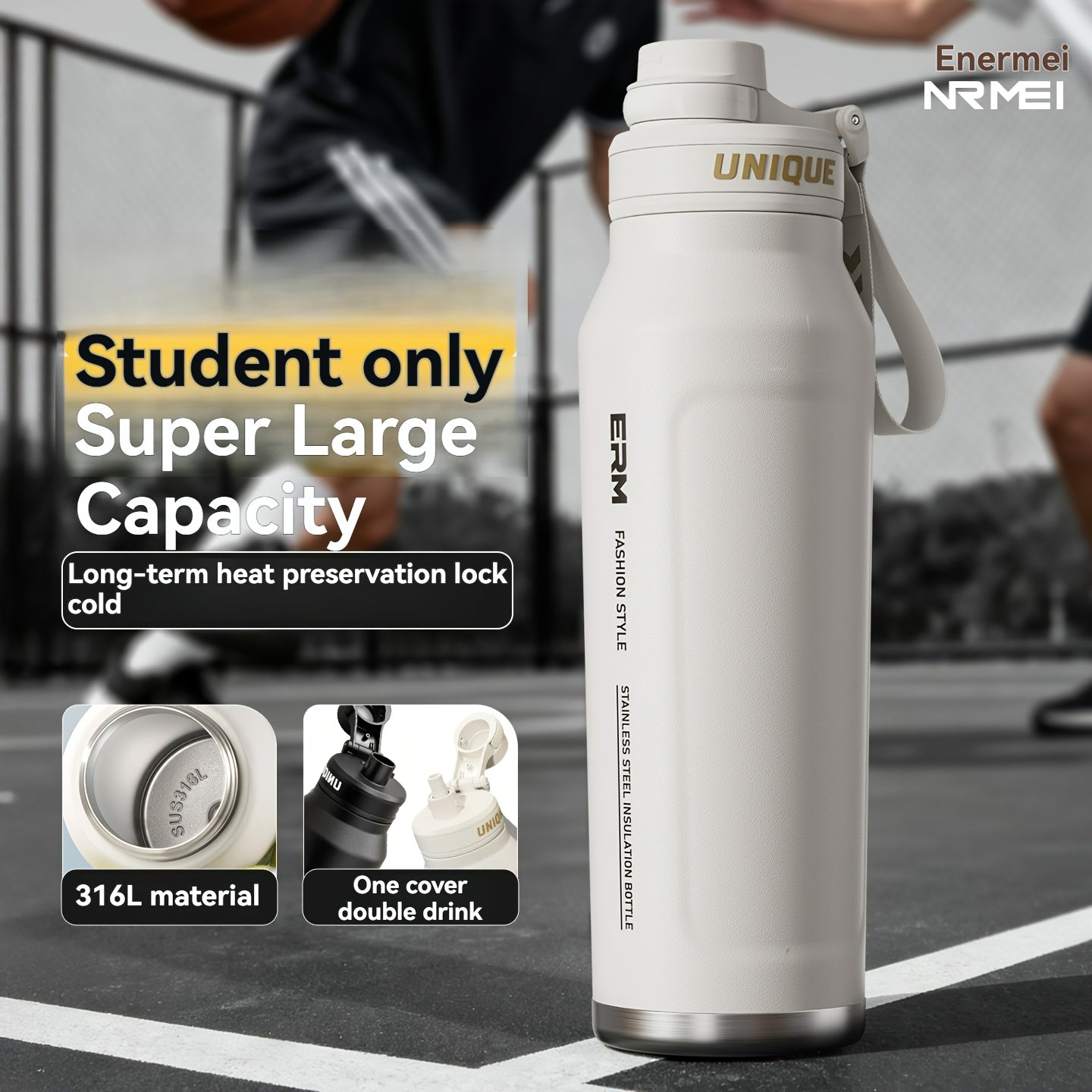 A Stainless Steel Thermos That Keeps Drinks Hot Or Cold for 24 Hours, Equipped with a Straw And a Portable Strap, Suitable for Outdoor Activities And Camping, Compatible with Various Bike Frames