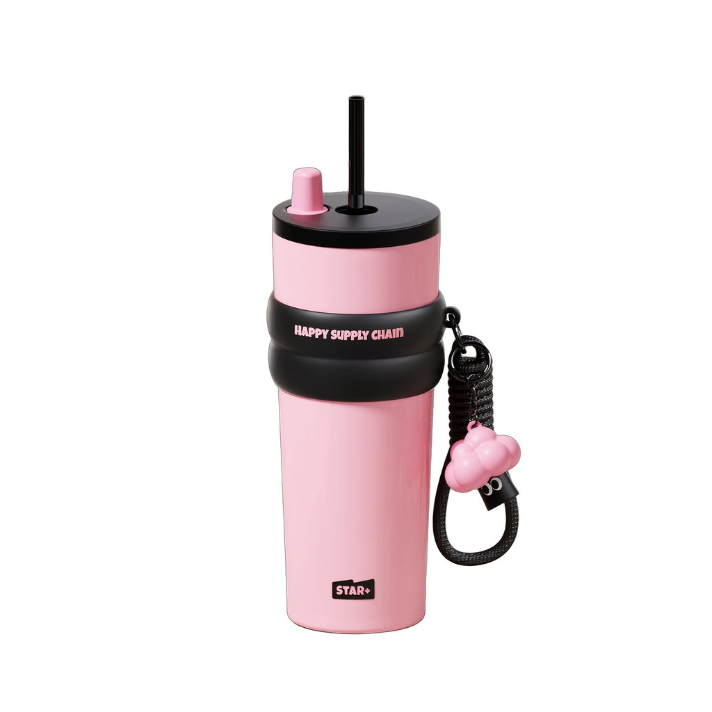 1pc 24Oz Macaron 316 Stainless Steel Insulated Cup, Portable Travel Cup with Straw, Stylish Dopamine Water Bottle, Creatively Designed Cute Cup with a Lanyard, Long-Lasting Heat And Cold Retention, Suitable for Office Commuting