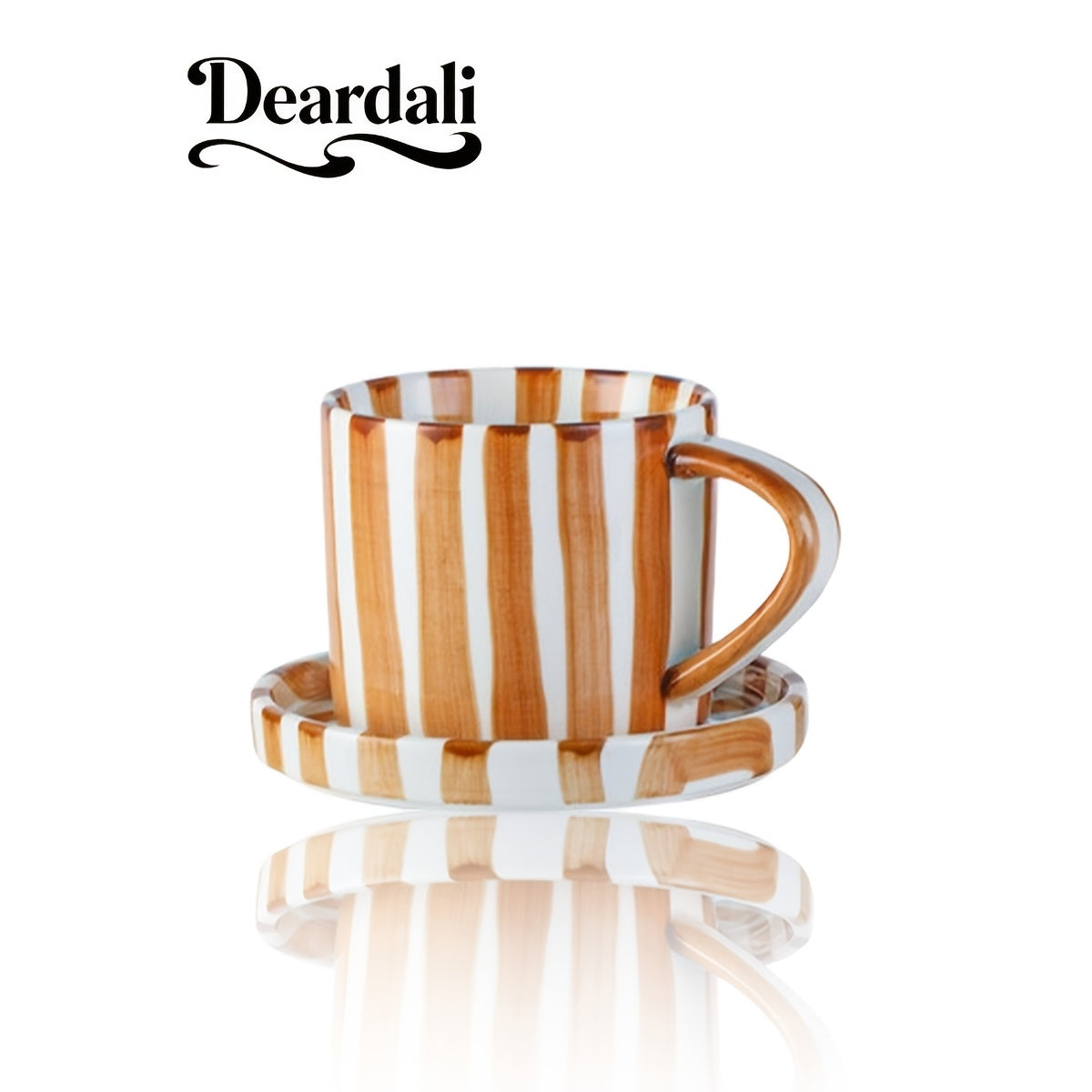 INS Style Striped Ceramic Coffee Cup And Saucer Set Featuring a Minimalist Vertical Stripe Design, Aesthetically Pleasing for Enjoying Beverages. This Home Drinkware Set Is Perfect for Lattes, American Espresso, And Tea