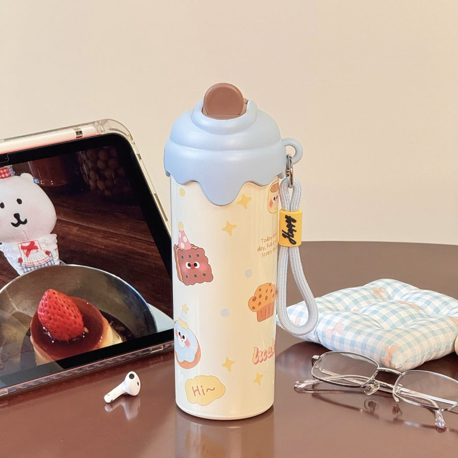 New Model Ice Cream Insulated Cup, Stainless Steel Cartoon Water Cup, High Appearance Quality, Portable with Straw Cup