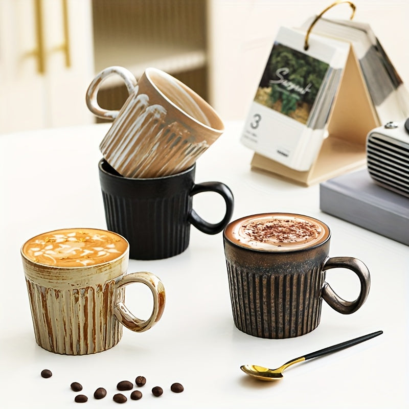 4pcs Ceramic Coffee Mugs Set with Handles | 175ml Striped Colorful Mugs, Microwave Safe, Ideal for Coffee, Tea, Hot & Cold Drinks, Multipurpose Use for Christmas, Family Gatherings, Birthday Parties