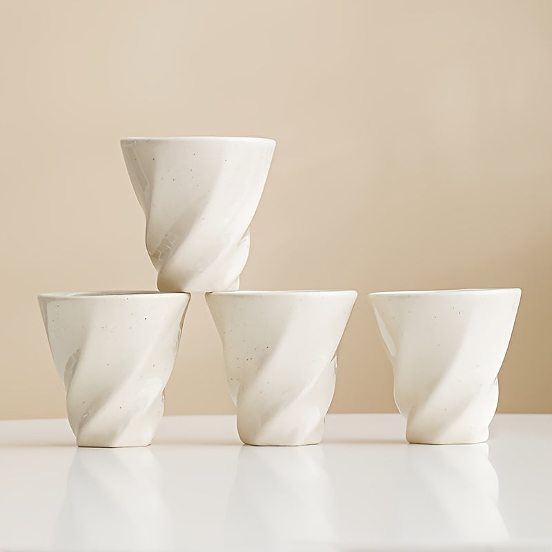 Creative Ceramic Coffee Cups 4pcs Hand-Thrown Ceramic Coffee Cups Set | Pink\u002FCream White, Creative Ruffled Mugs, Espresso, Latte Art, Milk, Water, Tea Cups - Beautiful & Practical for Brewing Coffee, Cappuccino, Latte