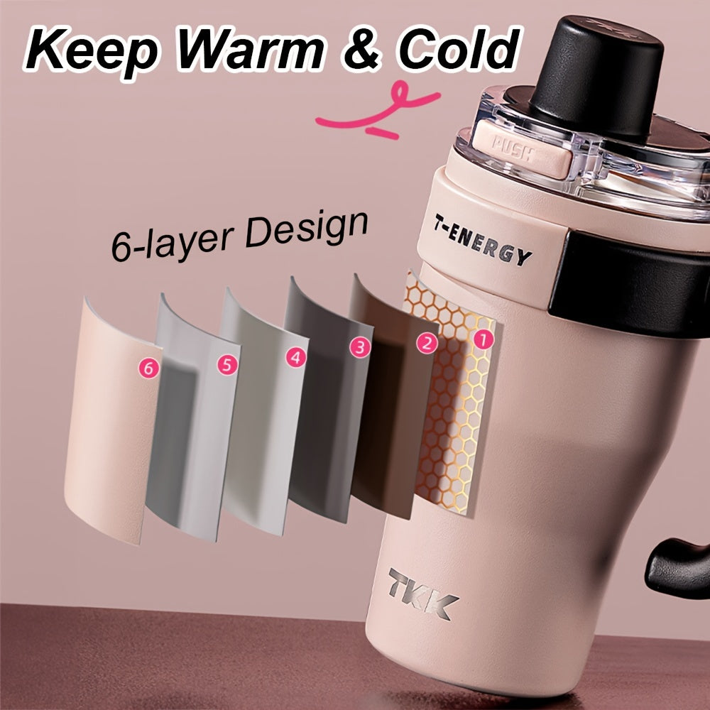 Large Capacity|Stainless Steel 800ml\u002F1200ml Large Capacity Stainless Steel Vacuum Mug | Ceramic Coating Leakproof Tumbler with Straw Lid Handle | Keep Warm Cold for Coffee Coke Carbonated Beverages Ice School Office Outdoor Yoga Sports Travel