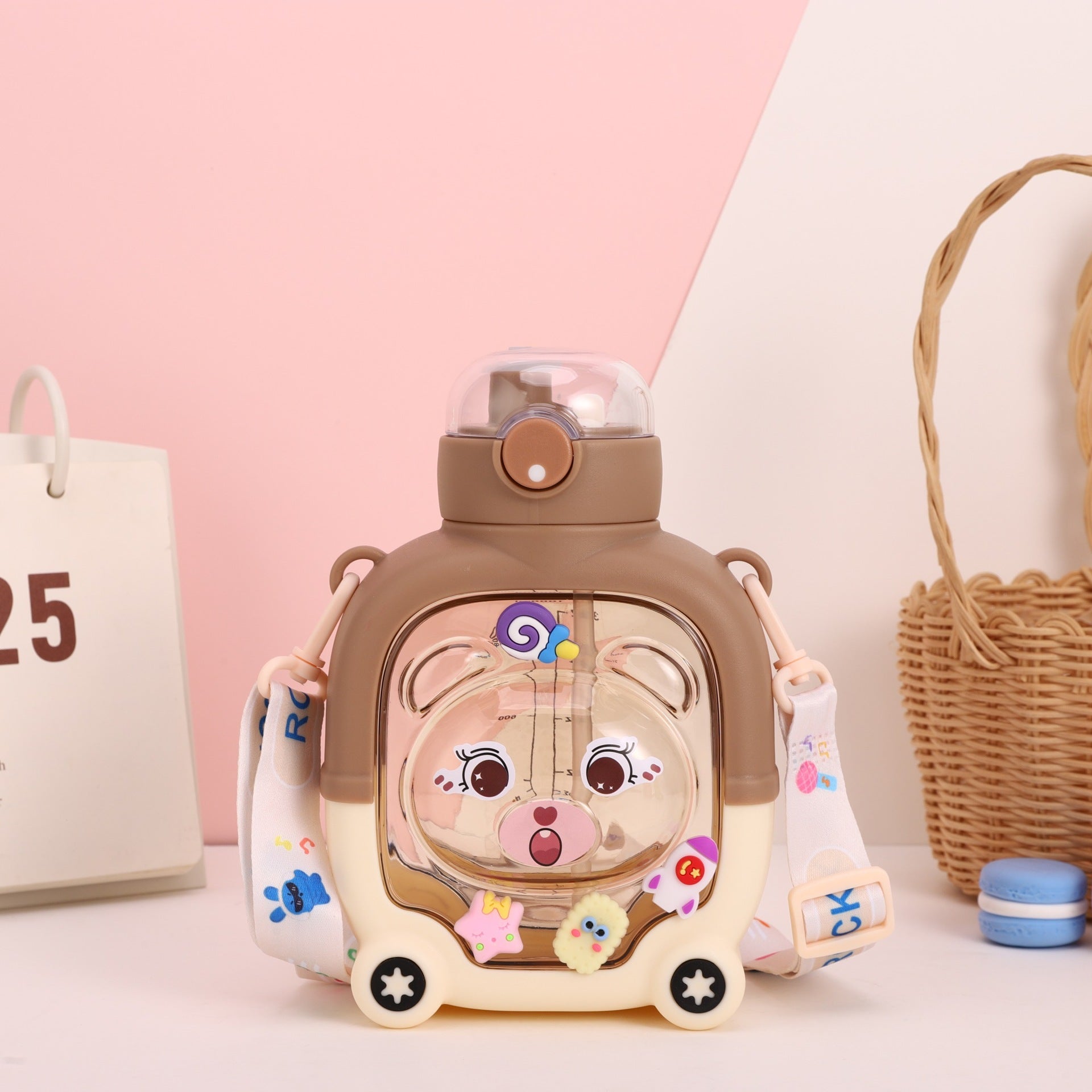 Magic Bear Square Straw Cup Suitable for - Cute Bear-Shaped Anti-Drop Straw Lid, Lightweight Plastic Water for, Travel, & Outdoor Activities