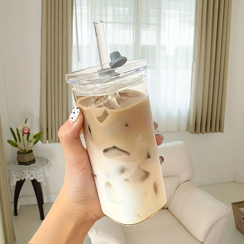 Set of 4 High Borosilicate Glass Cups, Easy Square Travel Mugs, Suitable for Coffee, Breakfast, And Milk, Reusable And Easy to Clean, Perfect for Restaurants, Gatherings, Parties, Daily Home Use, And Outdoor Trips