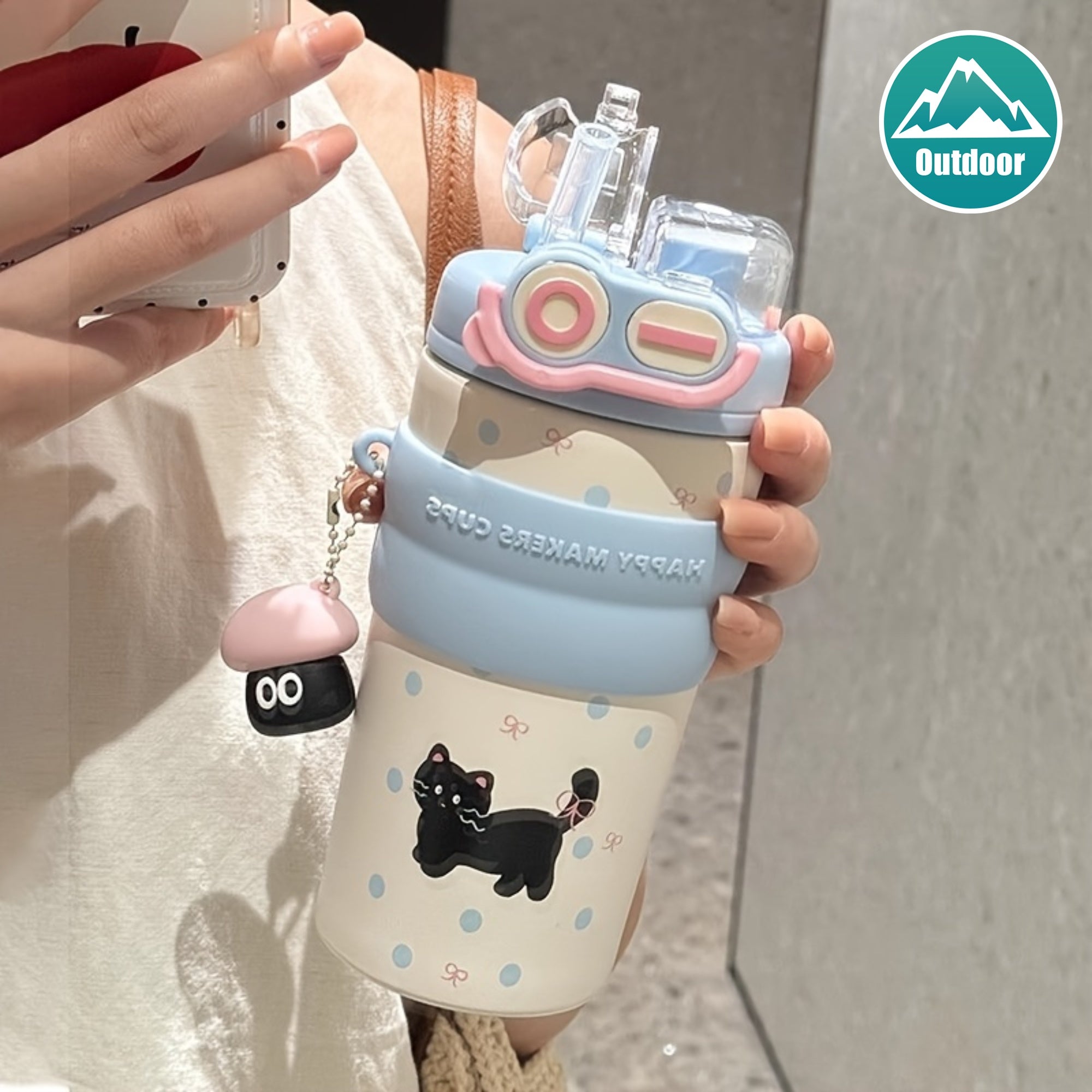 Cute Double- Water with a Capacity of 500Ml\u002F17Oz, Essential Portable Animal Print Cup with Straw And Handle for Students And, Perfect for Travel, Camping, Home Office, Birthday Gifts, And Holiday Presents