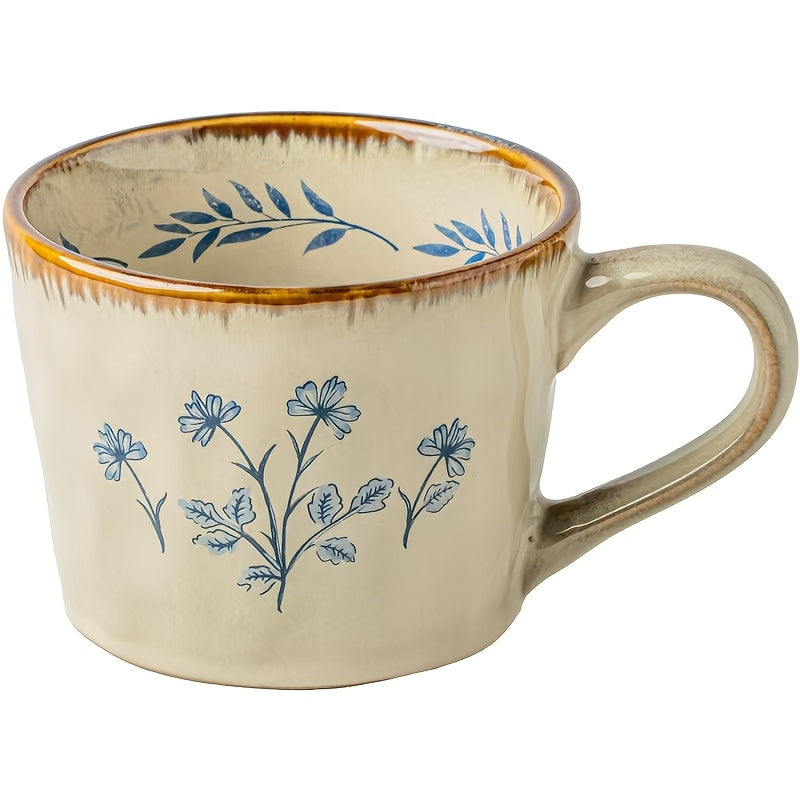 Vintage Freesia Coffee Mug 1pc Handmade Vintage Freesia Flower Ceramic Coffee Mug - V-Shaped Tea Cup with Lip Contact Suitable for Latte, Cappuccino, Espresso, Matcha - Elegant Handpainted Freesia Vase, Oatmeal Cup for Home, Office, Valentine's Day Gift