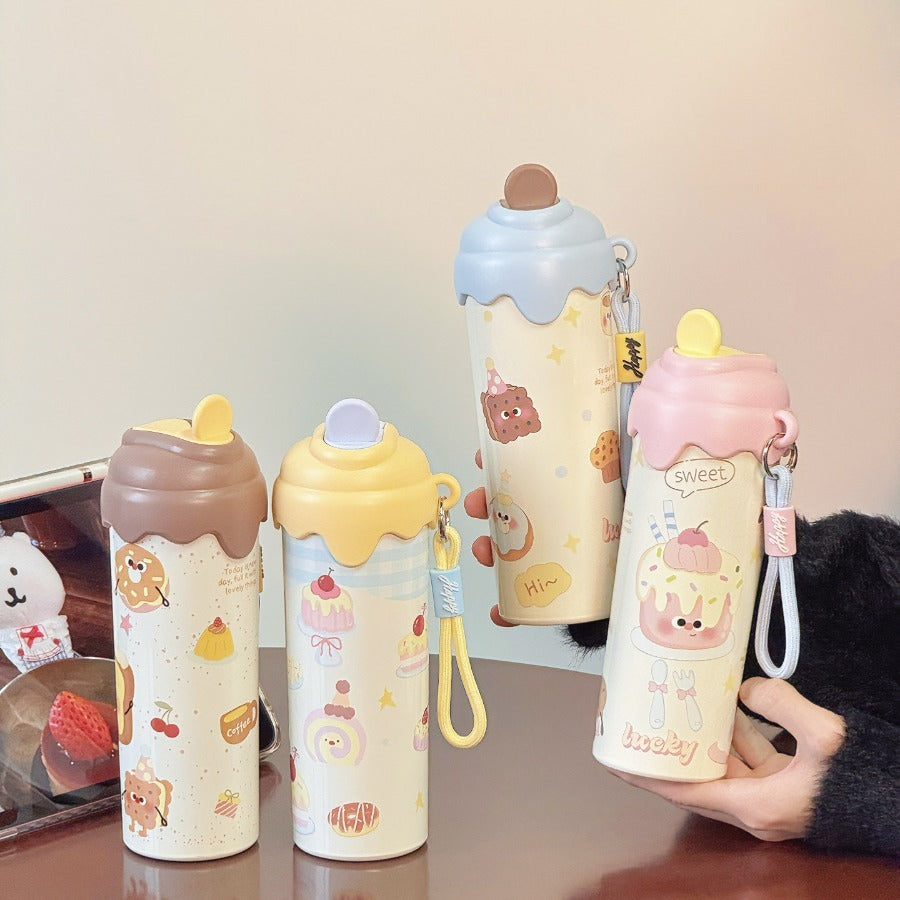 New Model Ice Cream Insulated Cup, Stainless Steel Cartoon Water Cup, High Appearance Quality, Portable with Straw Cup
