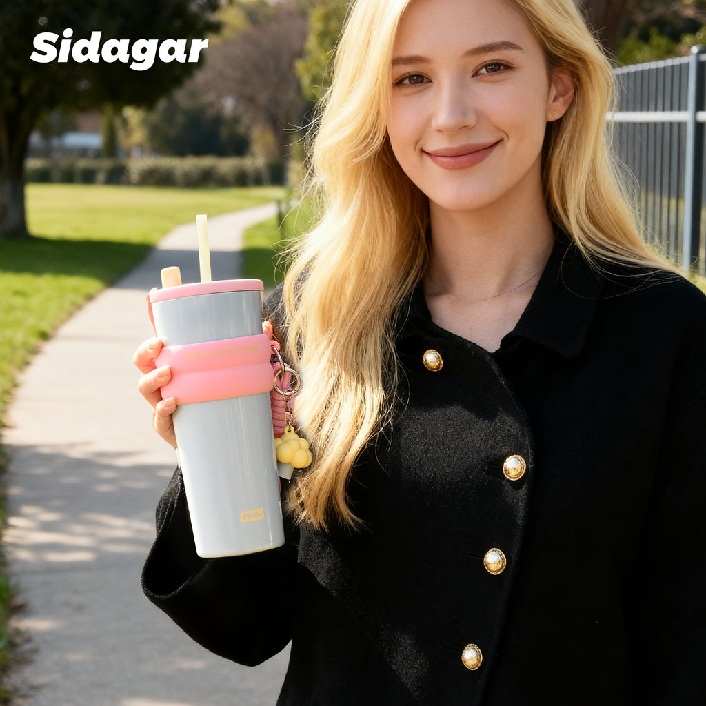 1pc 24Oz Macaron 316 Stainless Steel Insulated Cup, Portable Travel Cup with Straw, Stylish Dopamine Water Bottle, Creatively Designed Cute Cup with a Lanyard, Long-Lasting Heat And Cold Retention, Suitable for Office Commuting