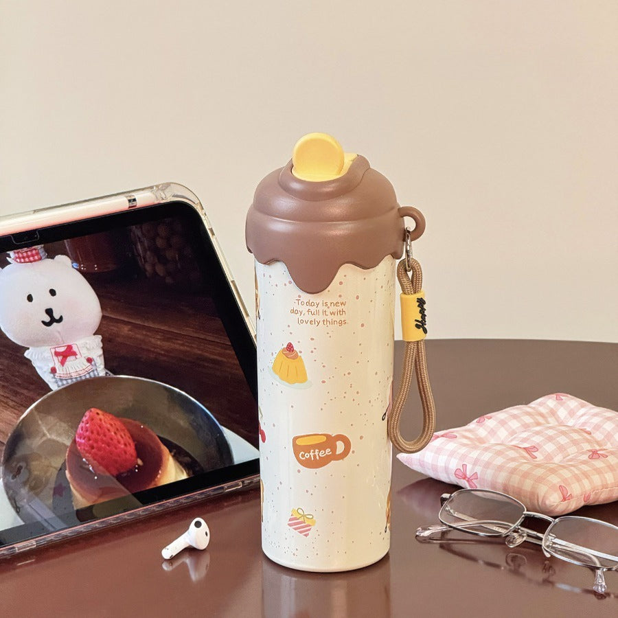 New Model Ice Cream Insulated Cup, Stainless Steel Cartoon Water Cup, High Appearance Quality, Portable with Straw Cup