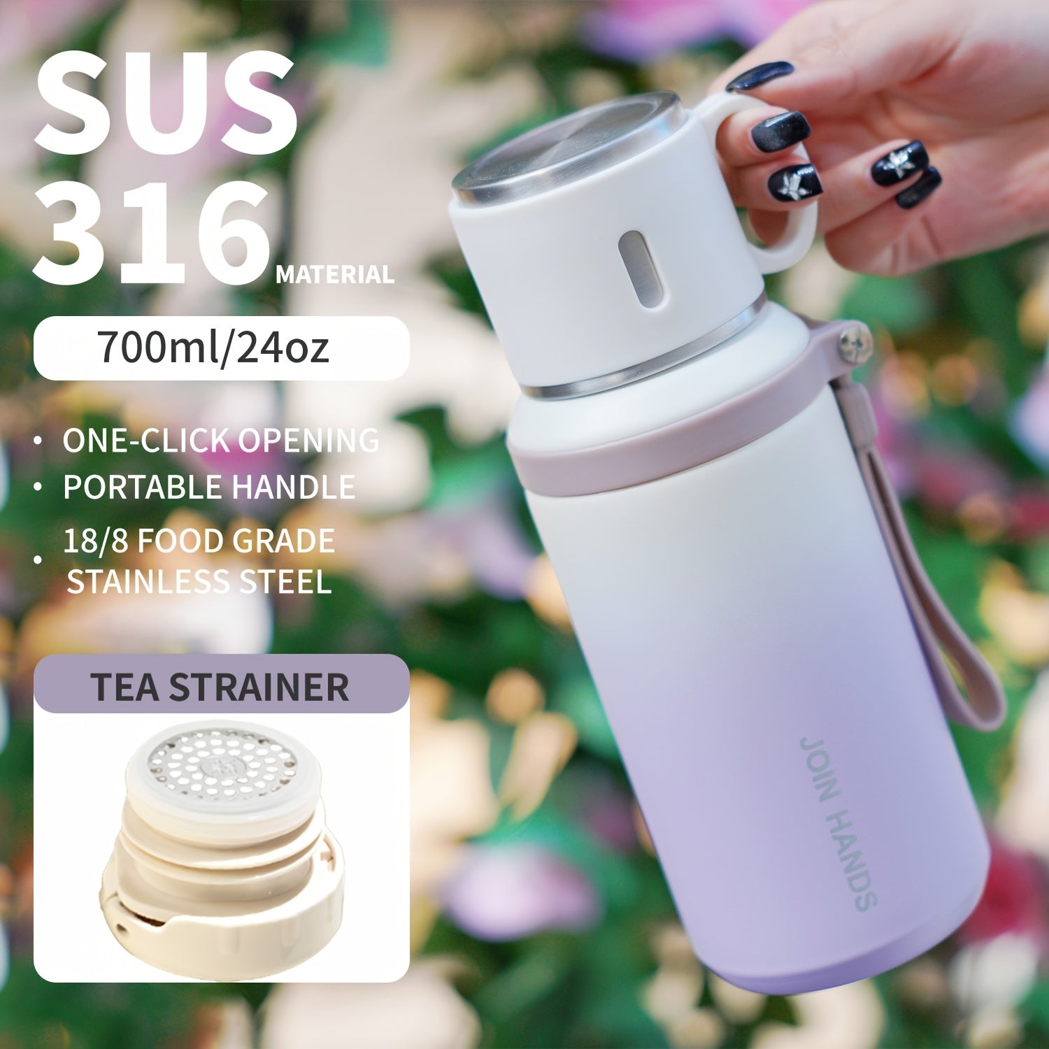 A 316 Stainless Steel Vacuum Sports Water Bottle (Gradient Color) with a Lid, Tea Filter, And Handle, 700Ml\u002F24Oz Portable Coffee Cup with a Carrying Handle, Suitable for Hot And Cold Beverages, Perfect for Camping, Travel, Fitness